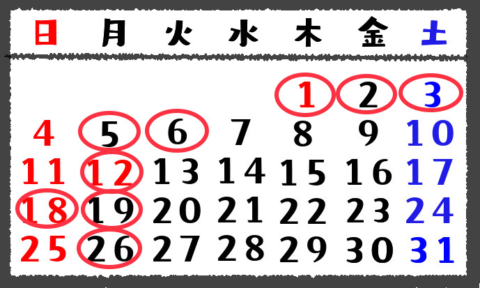 １月の定休日